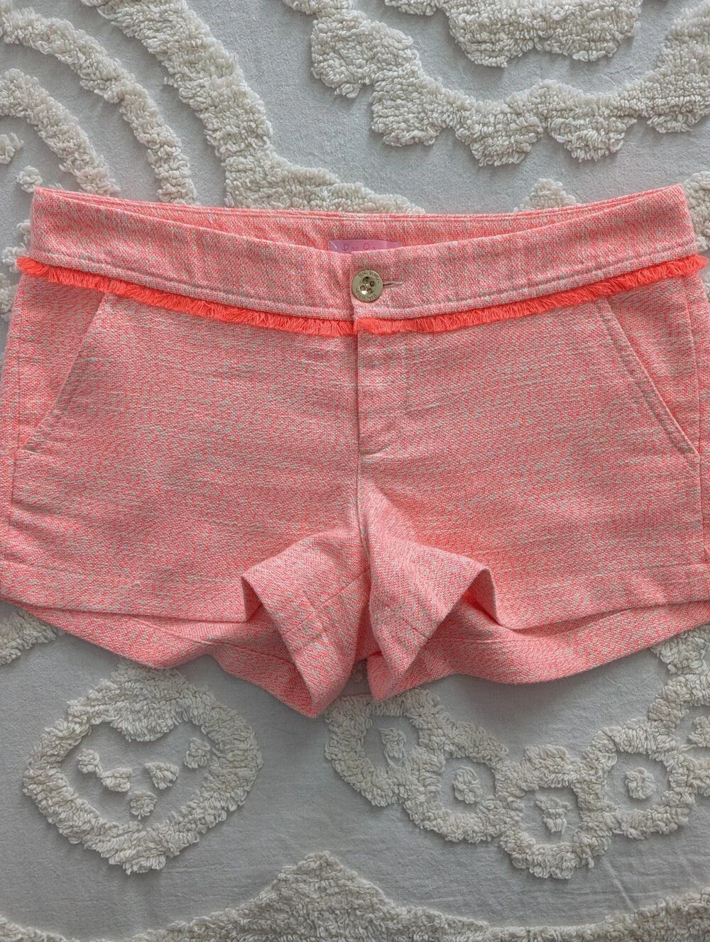 Lilly Pulitzer Walsh Shorts Papaya Orange Tweed Fringe Shorts 4 Old Money Summer